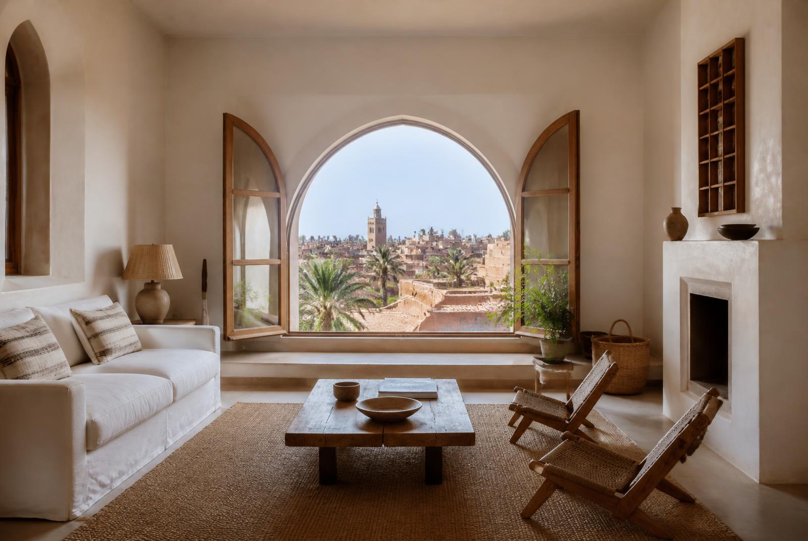 Licht appartement in Marrakech met boogvenster en uitzicht over de stad